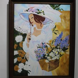 şemsiyeli kız yağlı boya tablo